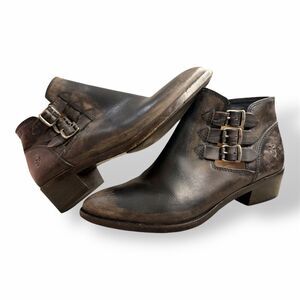 Frye Ray Triple Buckle Moto Leather Booties - Size 6.5M - Like New